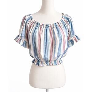 Ocean Drive Blue Pink Stripe Crop Top Women's M Summer Cottage Fairy NEW